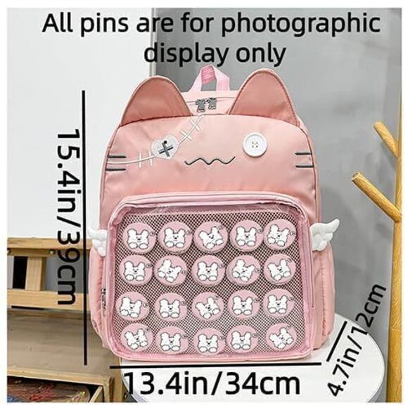 3413 Japanese Backpack Pin Display Itabag with Insert, Kawaii Emo Cat Bag main image 4